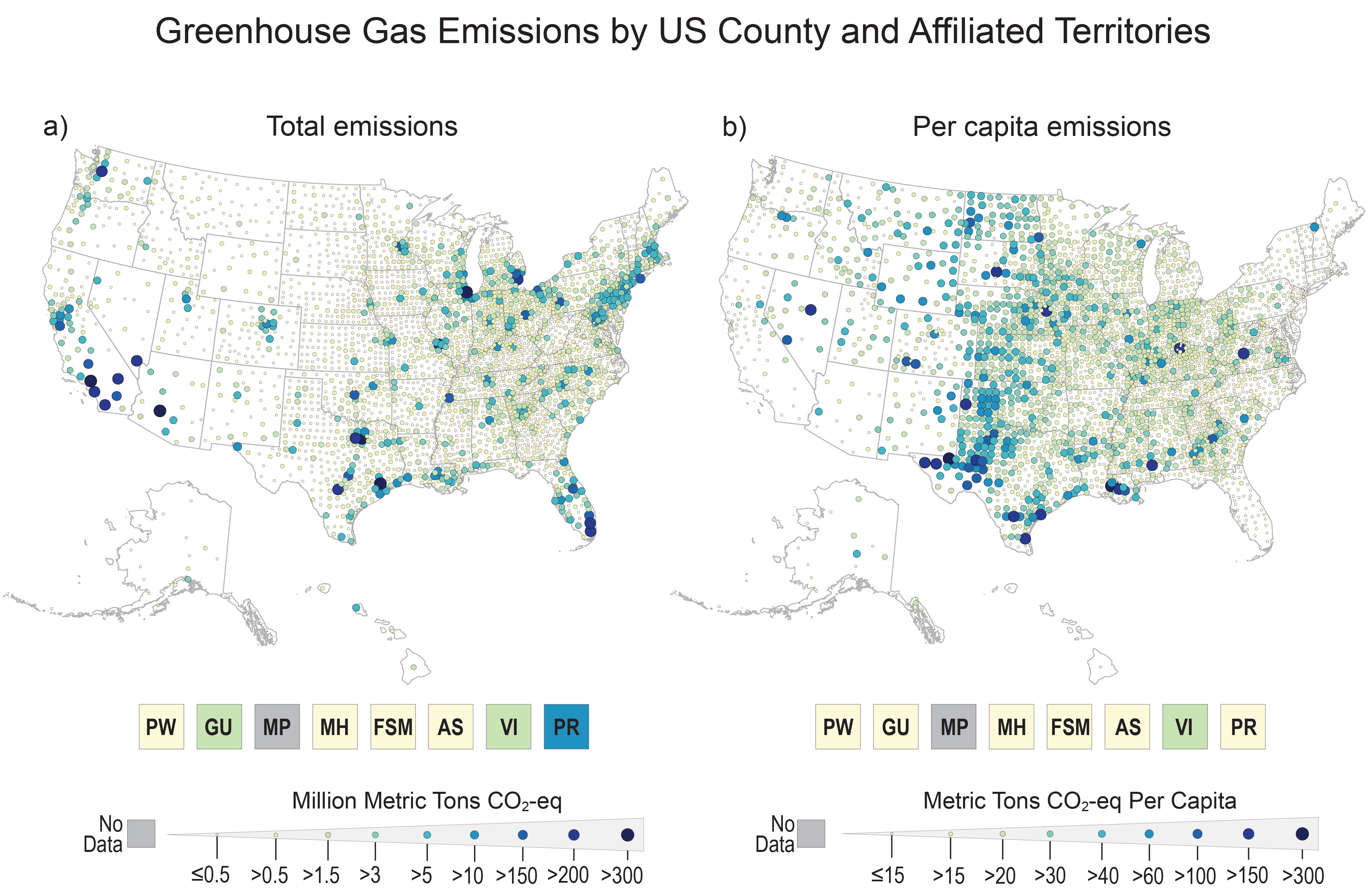 Greenhouse Gas Emissions by US County and Affiliated Territories