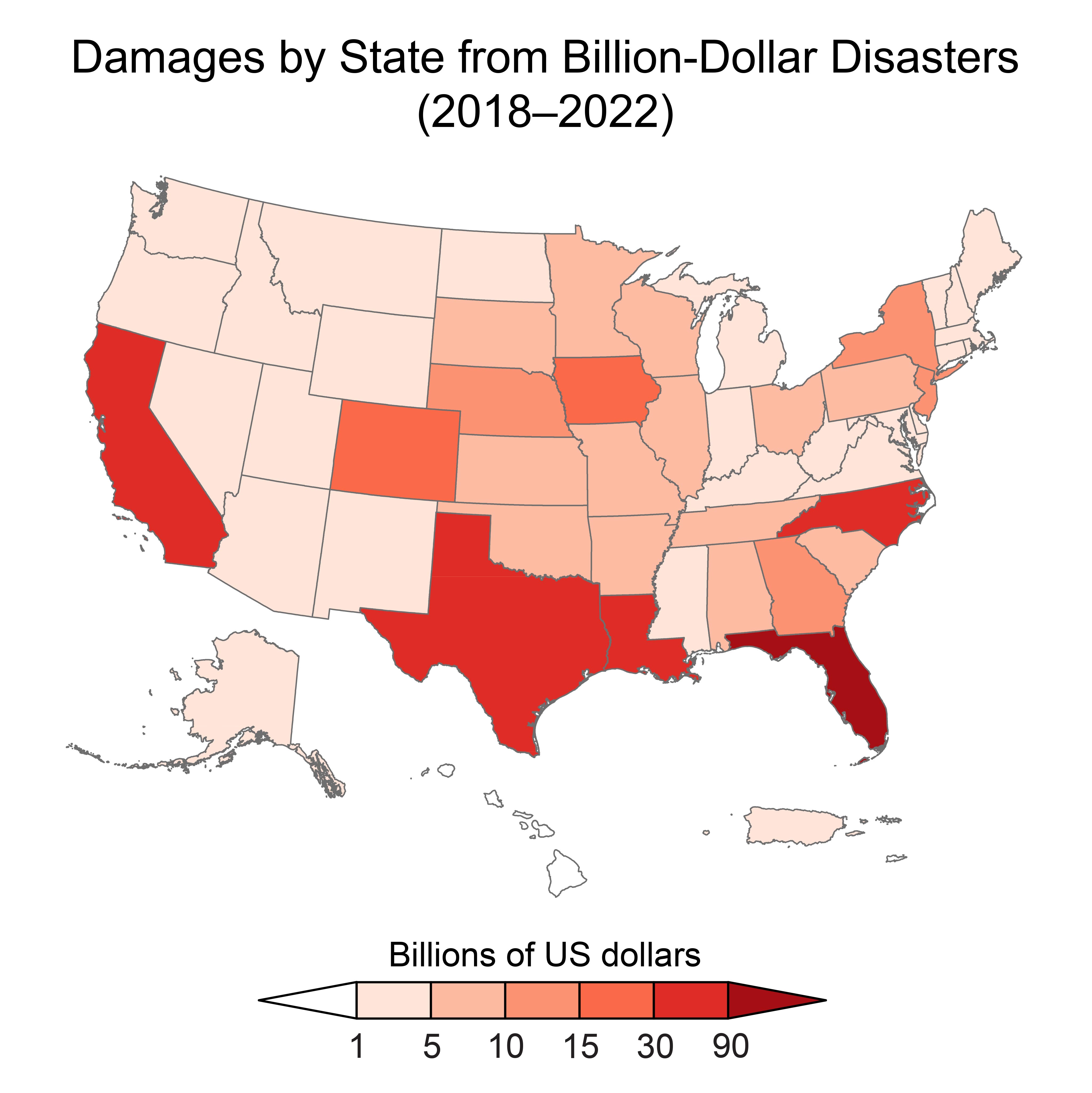 Damages by State from Billion-Dollar Disasters (2018–2022)