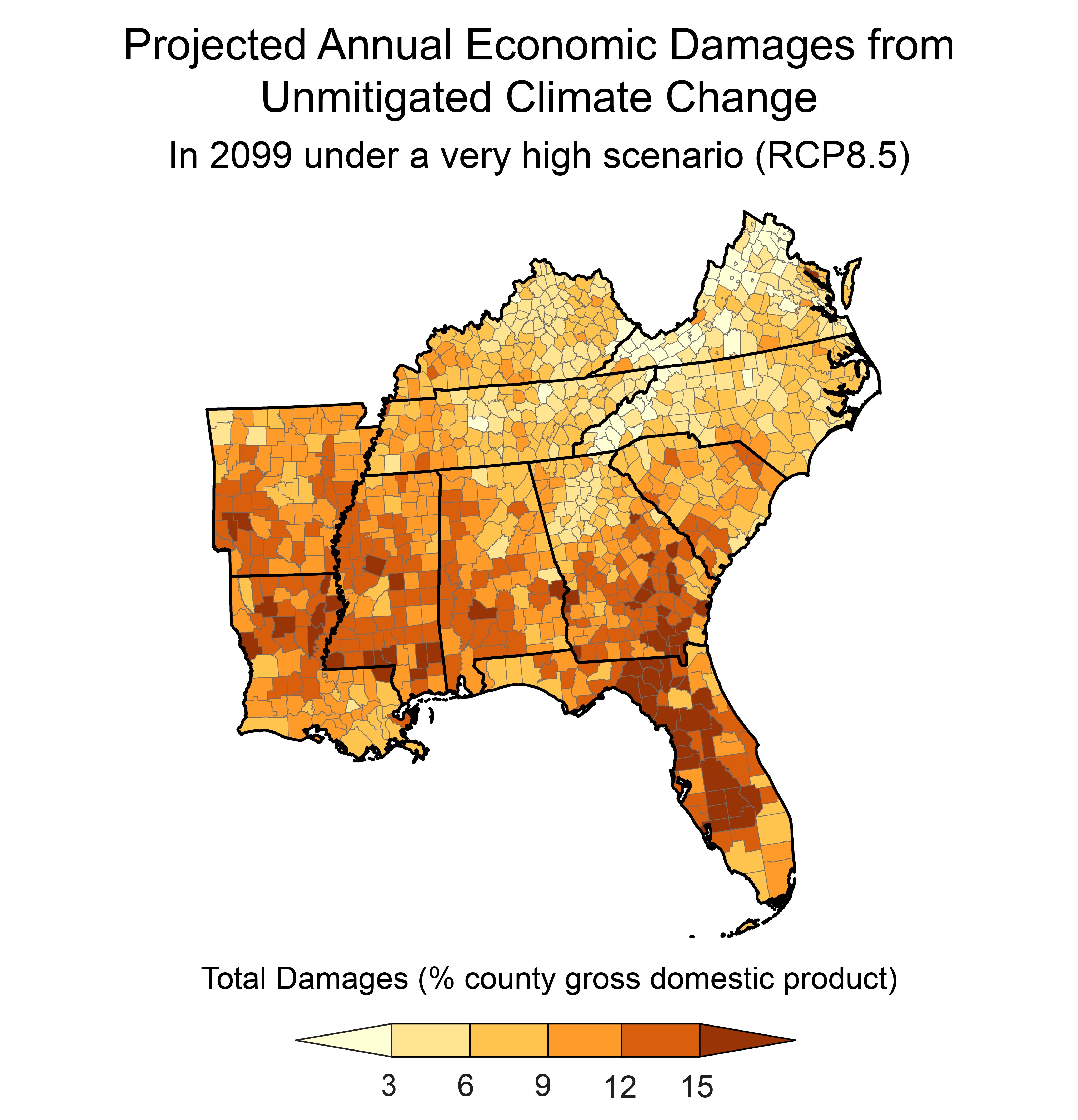 Projected Annual Economic Damages from Unmitigated Climate Change