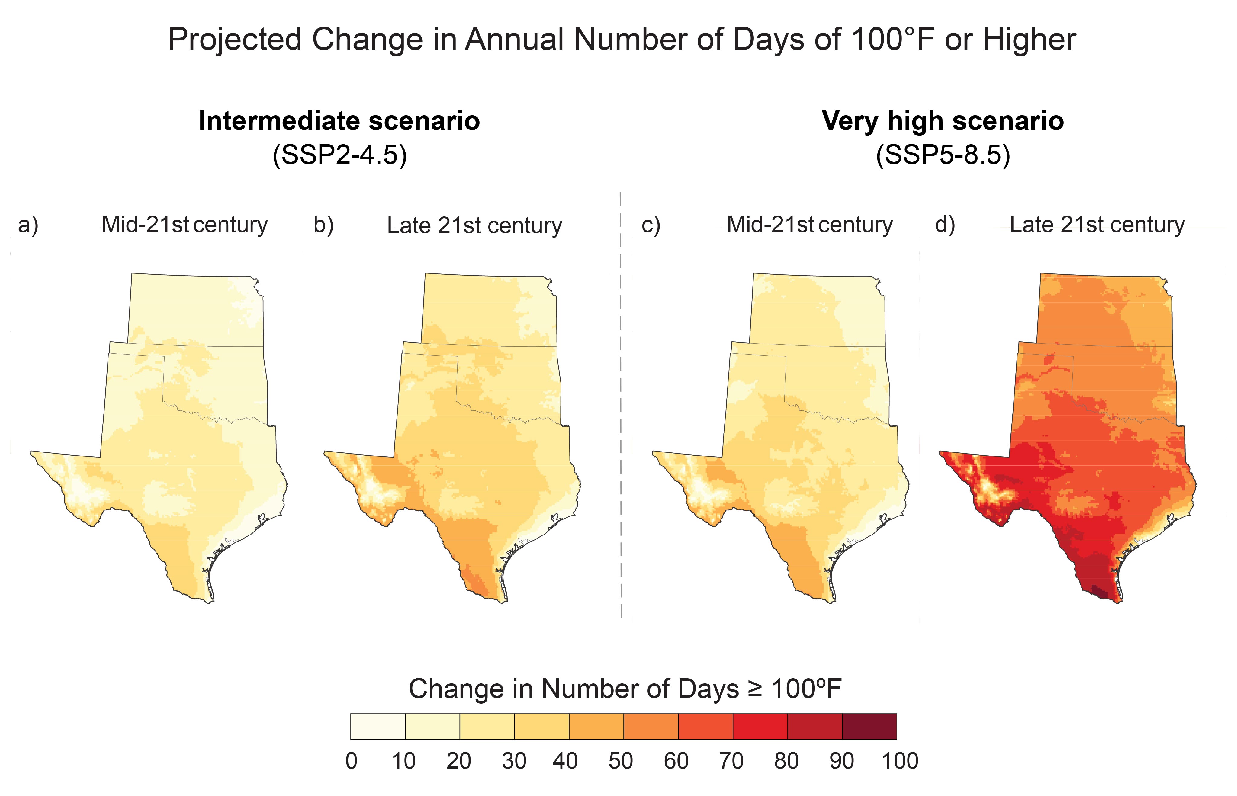 Projected Change in Annual Number of Days of 100°F or Higher