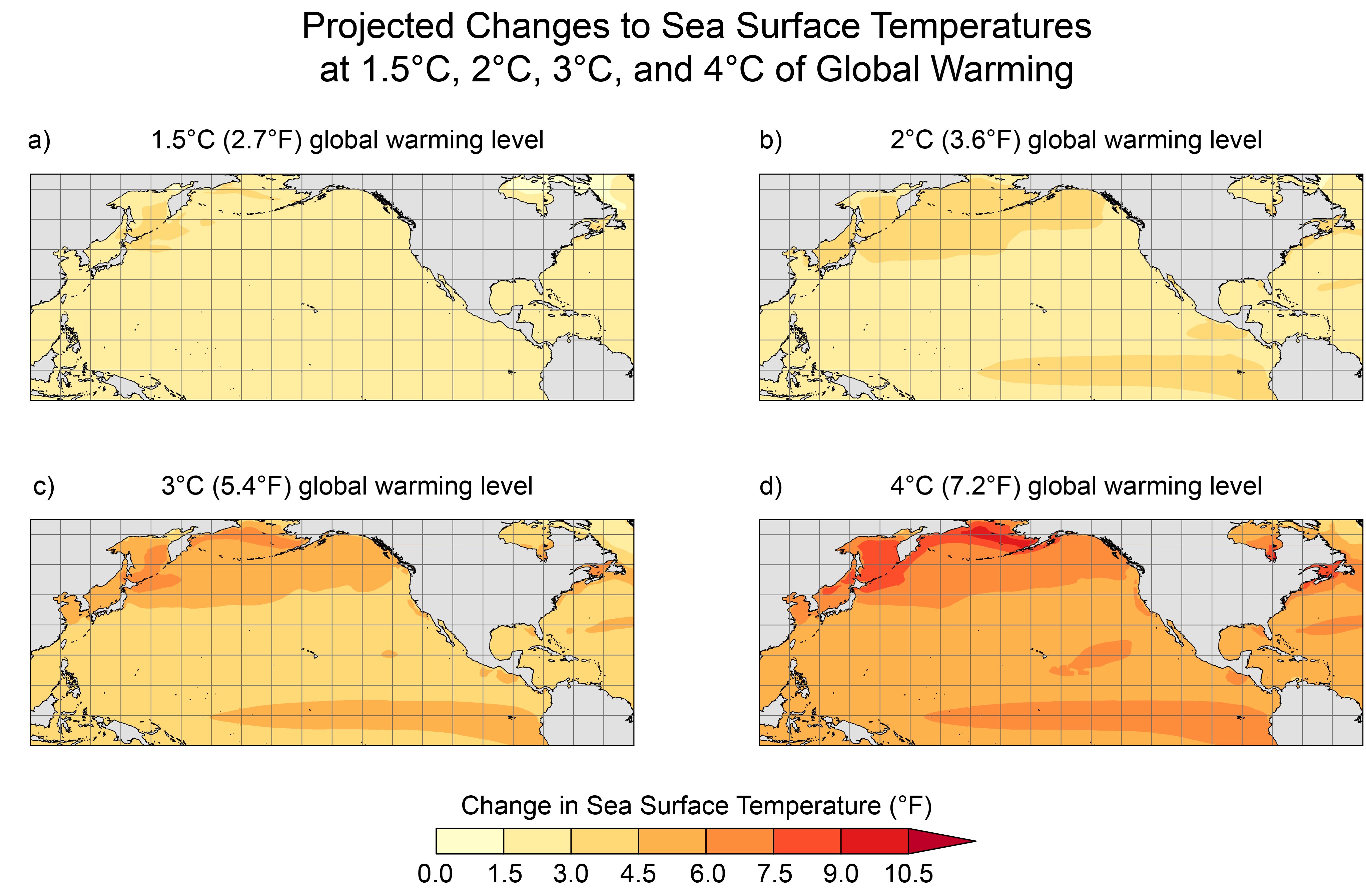 Projected Changes to Sea Surface Temperatures at 1.5°C, 2°C, 3°C, and 4°C of Global Warming